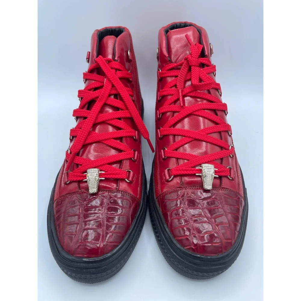 Belvedere Angelo Mens Red Crocodile Calf Leather High Top‎ Sneakers Sz 8 RARE